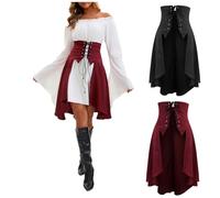 Women's Gothic Steampunk Skirt UK, Ladies Vintage Victorian Skirts Renaissance Mini Skirt Medieval Dress Irregular Hem Skirts Fancy Party Dresses Retro Dance Gown Skater Clubwear Gothic Clothing Red