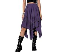 Womens Gothic Steampunk Skirt Y2k Vintage Goth Asymmetrical Hem Contrast Lace Layered Midi Skirt Flowy Fairy Renaissance Cosplay Costume (A-Purple, XL)