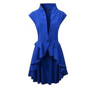 Womens Gothic Steampunk Tail Vamp Long Victorian Waterfall Waistcoat Jacket Top, Blue, US6