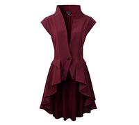 Womens Gothic Steampunk Tail Vamp Long Victorian Waterfall Waistcoat Jacket Top, Burgundy, 18