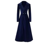 Women's Gothic Velvet Trench Coat Long Sleeve Lapel Vintage Long Cardigan Coat Steampunk Fall Winter Warm Overcoats(Blue,XXL)