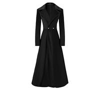 Women's Gothic Velvet Trench Coat Long Sleeve Lapel Vintage Long Cardigan Coat Steampunk Fall Winter Warm Overcoats, Black, L