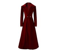 Women's Gothic Velvet Trench Coat Long Sleeve Lapel Vintage Long Cardigan Coat Steampunk Fall Winter Warm Overcoats, Red, XL