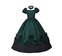 Women's Gothic Victorian Rococo Dress Civil War Southern Belle Tea Party Ball Gown Medieval Evening Dress, Green, M