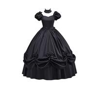 Women's Gothic Victorian Rococo Dress Civil War Southern Belle Tea Party Ball Gown Medieval Evening Dress, Black, S