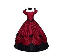 Women's Gothic Victorian Rococo Dress Civil War Southern Belle Tea Party Ball Gown Medieval Evening Dress, Red, XS