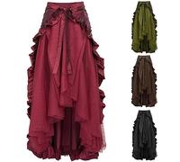 Womens Gothic Victorian Skirt Ruffle Front Short Back Long Vintage Skirts Steampunk Stage Costume High Waist Mesh A Line Skirt Sexy Half Length Swing Skirt Renaissance Maxi Skirt Medieval Clothing
