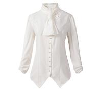 Womens Gothic Victorian Steampunk Ruffle Vamp Renaissance Pirate Blouse Shirt Top - White - 22
