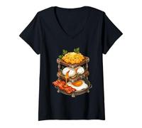Women's Gourmet Breakfast Stack Poached Scrambled Butter-Fried Eggs V-Neck T-Shirt