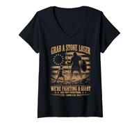 Women's Grab a Stone Loser David Goliath USA Funny Christian V-Neck T-Shirt