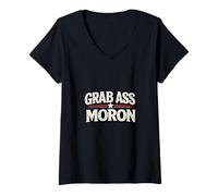 Women's Grab Ass Moron Funny Political Satire Retro Patriotic V-Neck T-Shirt