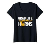 Womens Grab life by the horns - French Horn V-Neck T-Shirt