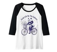 Womens Grab Life By The Sakura Panda Bicycle Raglan Baseball Tee