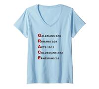 Women's Grace Acrostic - 5 Christian Faith Bible Verse Scriptures V-Neck T-Shirt