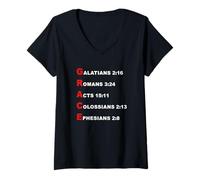 Women's Grace Acrostic - 5 Christian Faith Bible Verse Scriptures V-Neck T-Shirt