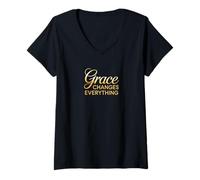 Womens Grace Changes Everything Inspirational Christian Design V-Neck T-Shirt