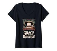 Womens Grace is Its Own Rebellion Quiet Strength and Power V-Neck T-Shirt