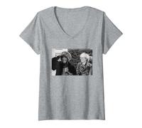 Womens Grace Jones Singer Model with Andy Warhol by Michael Grecco V-Neck T-Shirt