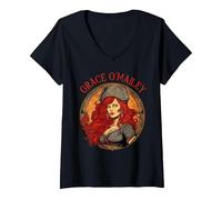 Women's Grace O'Malley Irish Heritages Fearless Irish Pirate Queens V-Neck T-Shirt, Black, Small
