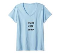 Womens Grace Over Grind - Faith Over Hustle Inspirational V-Neck T-Shirt