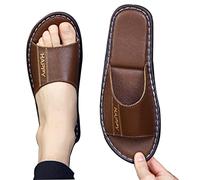 Women's Grace Slide Slippers,Indoor Slippers Open Toe Shoes,Genuine Leather Slippers Sandals Non Slip Home Bedroom Shoes (Color : Brown, Size : EUR39-40)