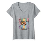 Womens Grace Upon Grace John 1 16 Bible Verse Christian V-Neck T-Shirt