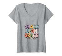 Womens Grace Upon Grace John 1 16 Christian Bible Verse V-Neck T-Shirt