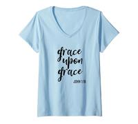 Women's Grace Upon Grace Religious Scripture Saying Bible Verse V-Neck T-Shirt