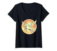 Womens Graceful Pegasus with Heavenly Wings in Flight V-Neck T-Shirt