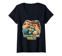 Women's Grades Can Wait Crocheting V-Neck T-Shirt