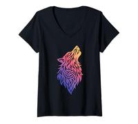 Womens Gradient Celtic Wolf Howling Tribal Wherewolf Wolf V-Neck T-Shirt