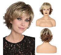 Women's Gradient Color Band Bangs Pixie Cut Short Wigs Heat-Resistant Synthetic Comfortable Short Curly Wigs Suitable for Daily Party Cosplay Photo Color,13in (Photo Color 13in)