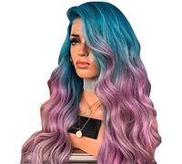 Women's Gradient Color Curly Wig - Purple Blue Synthetic Heat-Friendly Cosplay Wig, Long Wavy Costume Wig for Halloween, Party, Daily Use