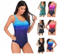 Womens Gradient Color X Back Swimming Costume Ladies Round Neck One Piece Swimsuit