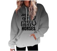 Women's Gradient Hoodie with Big Pockets - Hip Hop Style Sports Sweatshirt, Loose Long Sleeve Top, Just A Girl Who Loves Horses Letter Print (Black, L)
