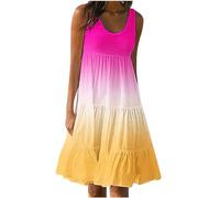 Women's Gradient Printed Sleeveless Beach Dresses, Casual Round Neck Plus Size Dress, Summer Loose Fitted Midi Dress