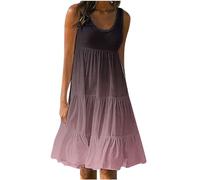 Women's Gradient Printed Sleeveless Beach Dresses, Casual Round Neck Plus Size Dress, Summer Loose Fitted Midi Dress
