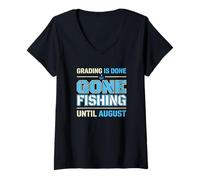 Women's Grading is Done Gone Fishing Until August Teacher V-Neck T-Shirt