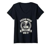 Women's Graduation Proud Mom My Son Did It Senior V-Neck T-Shirt