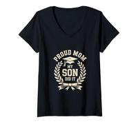 Women's Graduation Proud Mom My Son Did It Senior V-Neck T-Shirt