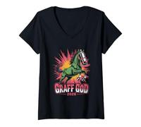 Womens Graffiti Horse Art Urban Streetwear Chinese New Year V-Neck T-Shirt
