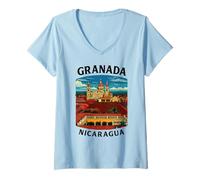 Womens Granada Nicaragua Colonial Cathedral Travel 505 Leon Torogoz V-Neck T-Shirt