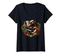 Women's Grand Piano Italian Flag Rose Classical Music Orchestra V-Neck T-Shirt