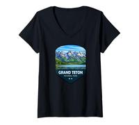 Womens Grand Teton National Park Shield V-Neck T-Shirt