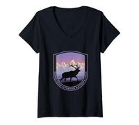 Womens Grand Teton Wyoming National Park Elk Silhouette V-Neck T-Shirt