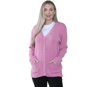 Womens Grandad Cardigan Plain Long Sleeve V Neck Open Front 5 Button Longline Knitted Sweater Oversized with 2 Pockets for Ladies Acrylic Grandad Cardigan Dusty Pink-12-14