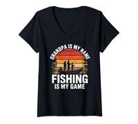 Womens Grandad Fishing - Grandpa Is My Name Fishing Is My Game V-Neck T-Shirt