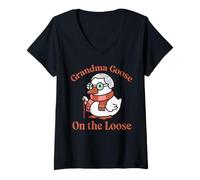 Womens Grandma Goose On The Loose Funny Nana Mimi Animal Women V-Neck T-Shirt