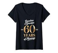 Womens Grandma & Grandpa 60th Anniversary 1966 2026 Diamond-Wedding V-Neck T-Shirt