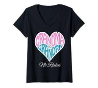 Womens Grandma Grandpa Heart No Rules Loving Family V-Neck T-Shirt